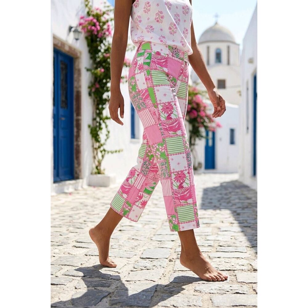 🔹️NWT Lilly Pulitzer Pink  Green Tobie Patchwork Capri Pants Size 8